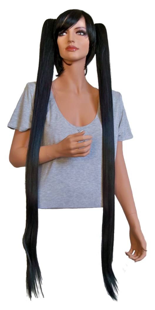 Cosplay Perücke schwarz mit zwei Haarspangen 110 cm 'CP018'