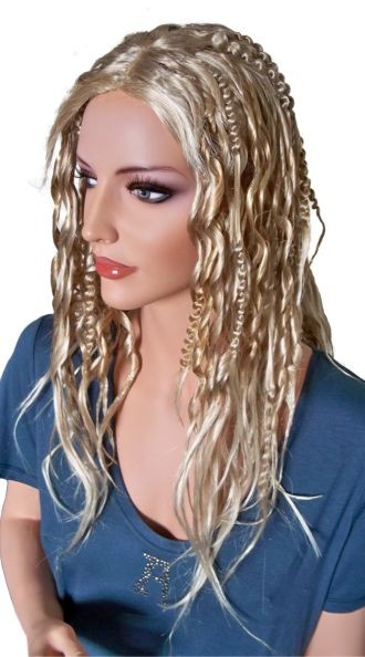 Extravagante Perücke gelockt für Frauen Hellblond mit Platin Blond 60 cm 'BL013'