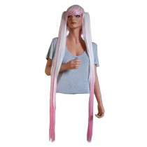 Cosplay Perücke in Weiss und Pink mit 2 Haar-Clips 110 cm 'CP004'