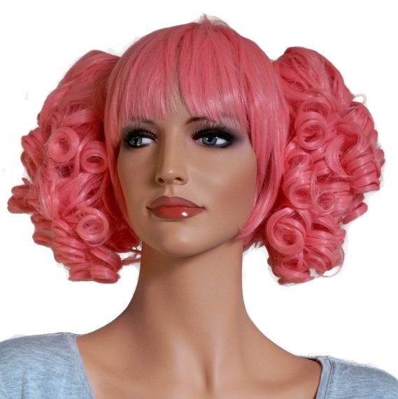 Parrucca Rosa per il Cosplay con 2 Clip di Capelli Ricci 'CP005'