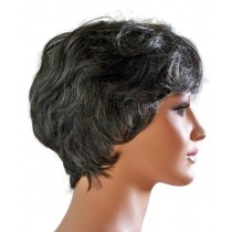 Parrucca Signora Capelli Umani Taglio di Capelli Corto Nero con Grigio 'B006'