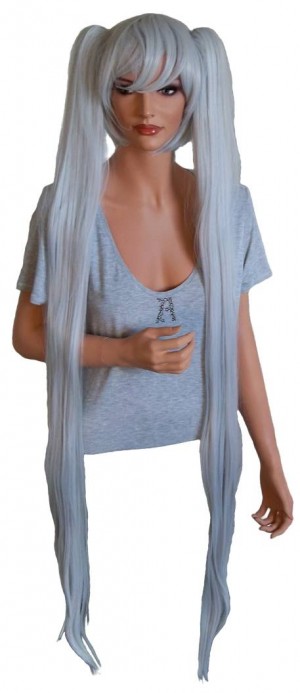 Cosplay Parrucca grigio argento con 2 clip di capelli 130 cm 'CP024'