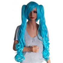 Peluca Cosplay Turquesa con Dos Pinzas para el Cabello Rizado 70 cm 'CP002'