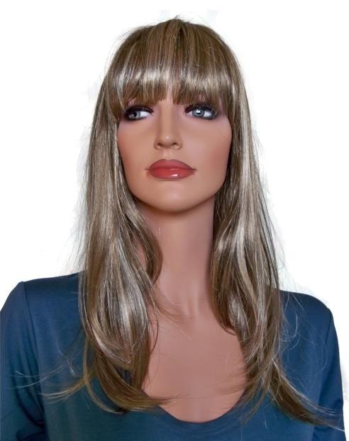 Brunette pruik met blond haarstrengen 55 cm 'BR020'