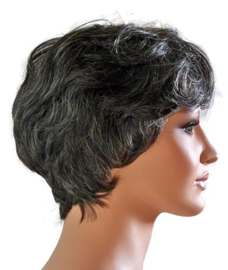 Bayan Peruk Insan Saçı Kısa Saç Modeli Gri ile Siyah 'B006'