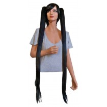 Cosplay перука черен с две щипки за коса 110 cm 'CP018'