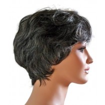дама перука човешки коси кратко прическа черно със сиво 'B006'